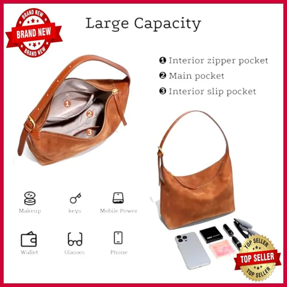 Medium Faux Suede Hobo Bag Adjustable Straps Crossbody Shoulder Purse